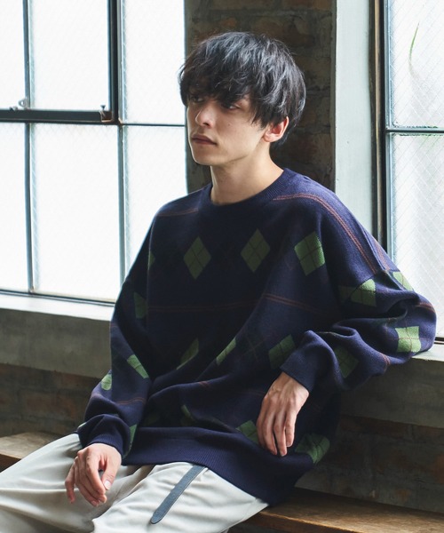 Alpinus(アルピナス)の「Alpinus - アーガイルニットプルオーバー(ニット/セーター・メンズ・ネイビー/グレー・MEDIUM/SMALL)」の5枚目の写真