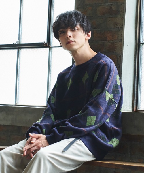 Alpinus(アルピナス)の「Alpinus - アーガイルニットプルオーバー(ニット/セーター・メンズ・ネイビー/グレー・MEDIUM/SMALL)」の6枚目の写真