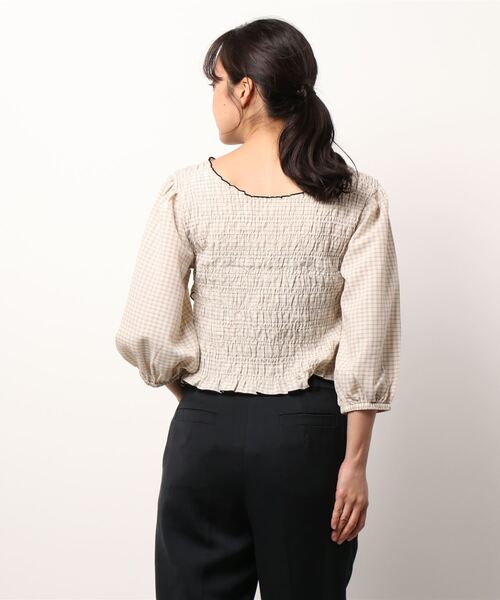 Cheek（チーク）の「チェックシャーリングクロス前後２Ｗａｙブラウス（シャツ/ブラウス・レディース・ベージュ/カーキ・FREE）」の5枚目の写真
