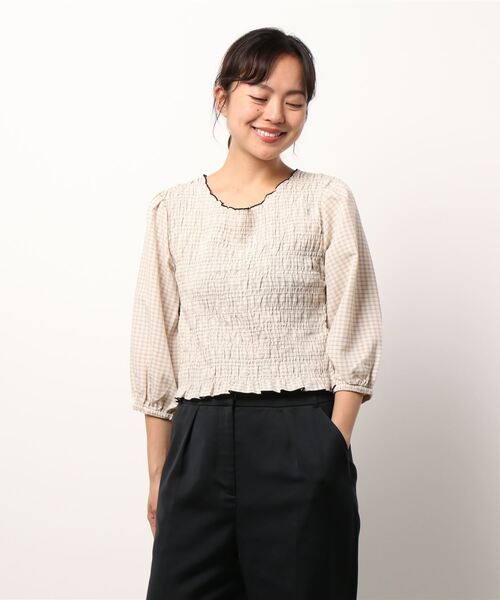 Cheek（チーク）の「チェックシャーリングクロス前後２Ｗａｙブラウス（シャツ/ブラウス・レディース・ベージュ/カーキ・FREE）」の14枚目の写真