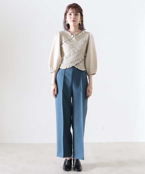 Cheek（チーク）の「チェックシャーリングクロス前後２Ｗａｙブラウス（シャツ/ブラウス・レディース・ベージュ/カーキ・FREE）」の7枚目の写真