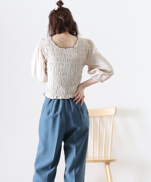 Cheek（チーク）の「チェックシャーリングクロス前後２Ｗａｙブラウス（シャツ/ブラウス・レディース・ベージュ/カーキ・FREE）」の20枚目の写真