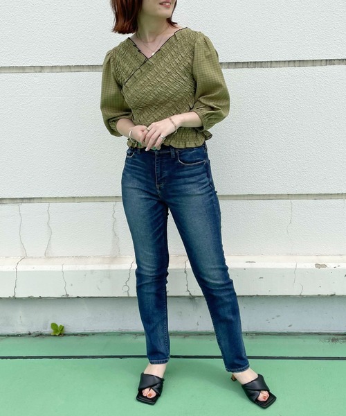 Cheek（チーク）の「チェックシャーリングクロス前後２Ｗａｙブラウス（シャツ/ブラウス・レディース・ベージュ/カーキ・FREE）」の18枚目の写真