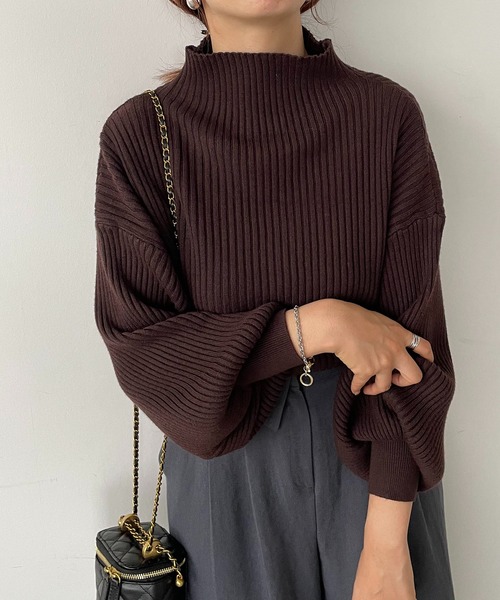 210nouve（トゥージュヌーブ）の「ボトルネックバルーンスリーブニット（ニット/セーター・レディース・オレンジ/ベージュ/イエロー/ブラック/レッド/ブラウン/グレー/グリーン/ブルー・FREE）」の3枚目の写真