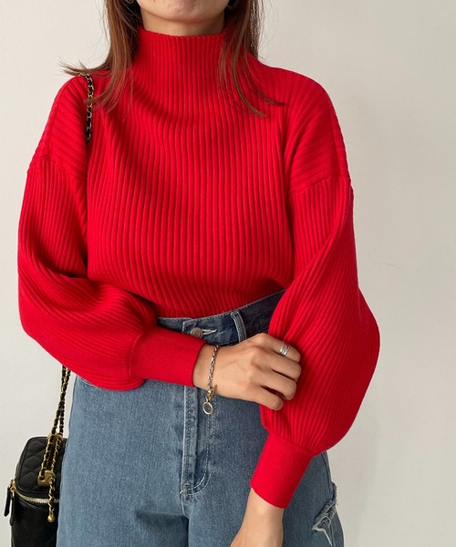 210nouve（トゥージュヌーブ）の「ボトルネックバルーンスリーブニット（ニット/セーター・レディース・オレンジ/ベージュ/イエロー/ブラック/レッド/ブラウン/グレー/グリーン/ブルー・FREE）」の8枚目の写真