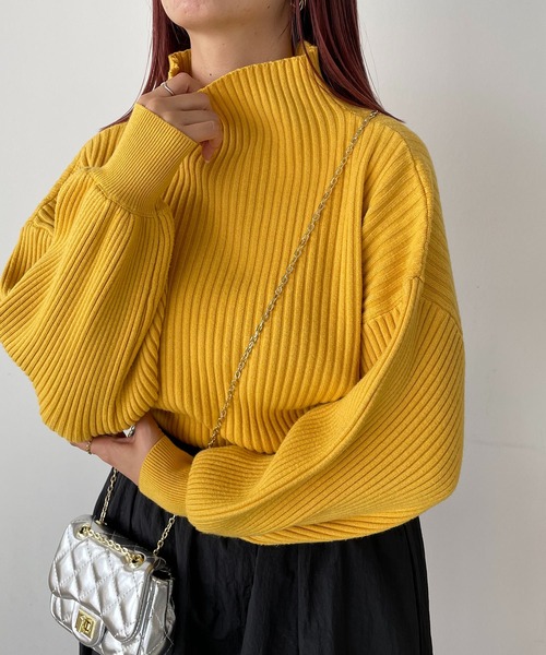 210nouve（トゥージュヌーブ）の「ボトルネックバルーンスリーブニット（ニット/セーター・レディース・オレンジ/ベージュ/イエロー/ブラック/レッド/ブラウン/グレー/グリーン/ブルー・FREE）」の7枚目の写真