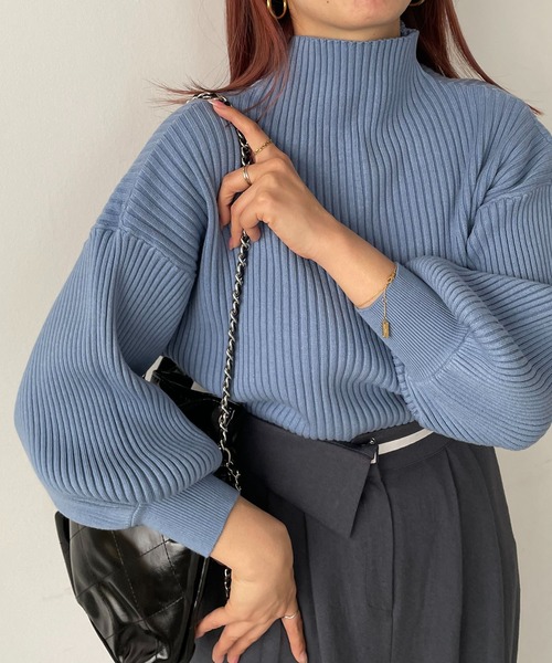 210nouve（トゥージュヌーブ）の「ボトルネックバルーンスリーブニット（ニット/セーター・レディース・オレンジ/ベージュ/イエロー/ブラック/レッド/ブラウン/グレー/グリーン/ブルー・FREE）」の6枚目の写真