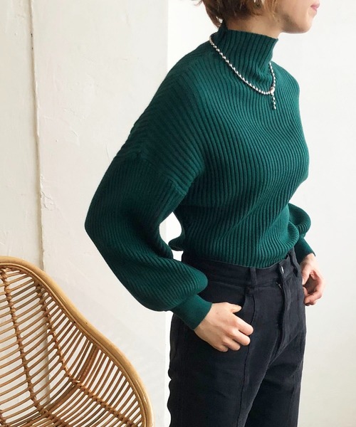 210nouve（トゥージュヌーブ）の「ボトルネックバルーンスリーブニット（ニット/セーター・レディース・オレンジ/ベージュ/イエロー/ブラック/レッド/ブラウン/グレー/グリーン/ブルー・FREE）」の5枚目の写真