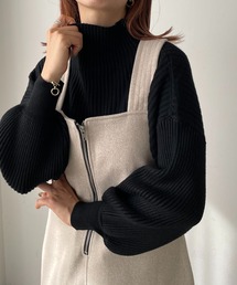 ボトルネックバルーンスリーブニット