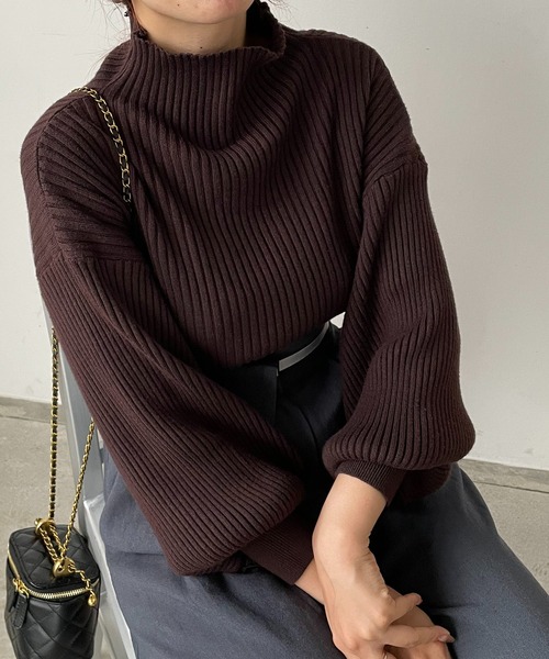 210nouve（トゥージュヌーブ）の「ボトルネックバルーンスリーブニット（ニット/セーター・レディース・オレンジ/ベージュ/イエロー/ブラック/レッド/ブラウン/グレー/グリーン/ブルー・FREE）」の12枚目の写真