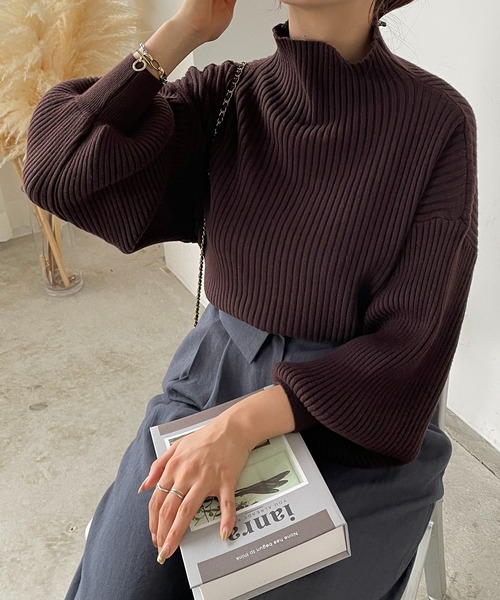 210nouve（トゥージュヌーブ）の「ボトルネックバルーンスリーブニット（ニット/セーター・レディース・オレンジ/ベージュ/イエロー/ブラック/レッド/ブラウン/グレー/グリーン/ブルー・FREE）」の19枚目の写真