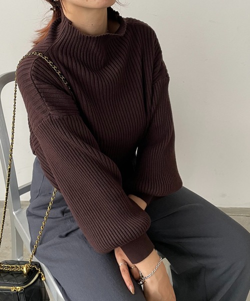 210nouve（トゥージュヌーブ）の「ボトルネックバルーンスリーブニット（ニット/セーター・レディース・オレンジ/ベージュ/イエロー/ブラック/レッド/ブラウン/グレー/グリーン/ブルー・FREE）」の21枚目の写真