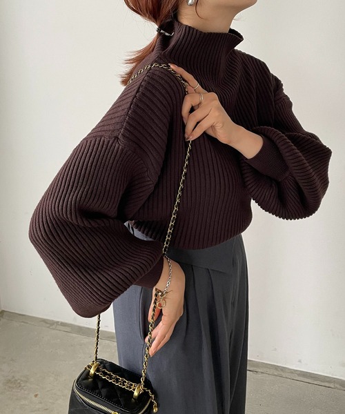 210nouve（トゥージュヌーブ）の「ボトルネックバルーンスリーブニット（ニット/セーター・レディース・オレンジ/ベージュ/イエロー/ブラック/レッド/ブラウン/グレー/グリーン/ブルー・FREE）」の18枚目の写真