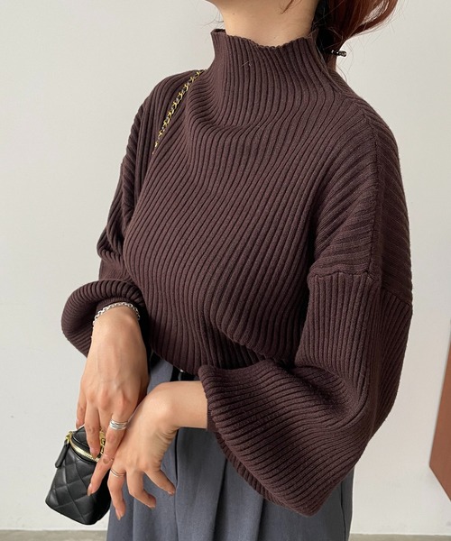 210nouve（トゥージュヌーブ）の「ボトルネックバルーンスリーブニット（ニット/セーター・レディース・オレンジ/ベージュ/イエロー/ブラック/レッド/ブラウン/グレー/グリーン/ブルー・FREE）」の15枚目の写真