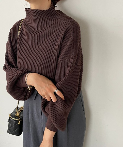 210nouve（トゥージュヌーブ）の「ボトルネックバルーンスリーブニット（ニット/セーター・レディース・オレンジ/ベージュ/イエロー/ブラック/レッド/ブラウン/グレー/グリーン/ブルー・FREE）」の11枚目の写真