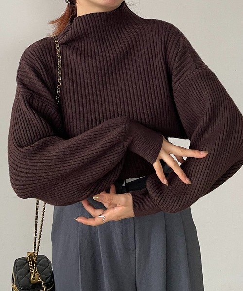 210nouve（トゥージュヌーブ）の「ボトルネックバルーンスリーブニット（ニット/セーター・レディース・オレンジ/ベージュ/イエロー/ブラック/レッド/ブラウン/グレー/グリーン/ブルー・FREE）」の16枚目の写真