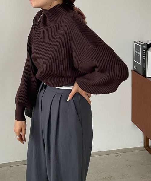 210nouve（トゥージュヌーブ）の「ボトルネックバルーンスリーブニット（ニット/セーター・レディース・オレンジ/ベージュ/イエロー/ブラック/レッド/ブラウン/グレー/グリーン/ブルー・FREE）」の13枚目の写真