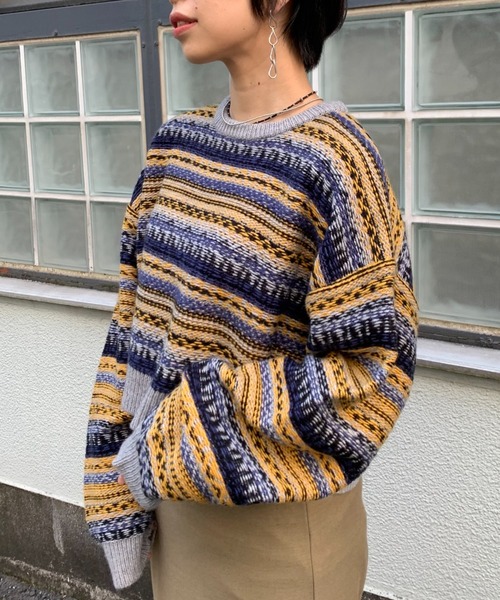 CIAOPANIC（チャオパニック）の「【WEB限定】フェアアイル柄ショートニット（ニット/セーター・レディース・ベージュ/グレー/ホワイト×レッド/アイボリー・FREE）」の8枚目の写真