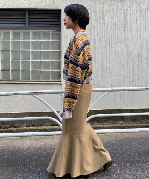 CIAOPANIC（チャオパニック）の「【WEB限定】フェアアイル柄ショートニット（ニット/セーター・レディース・ベージュ/グレー/ホワイト×レッド/アイボリー・FREE）」の9枚目の写真