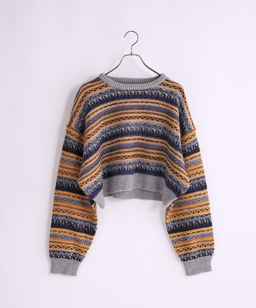 CIAOPANIC（チャオパニック）の「【WEB限定】フェアアイル柄ショートニット（ニット/セーター・レディース・ベージュ/グレー/ホワイト×レッド/アイボリー・FREE）」の11枚目の写真