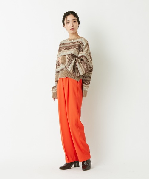 CIAOPANIC（チャオパニック）の「【WEB限定】フェアアイル柄ショートニット（ニット/セーター・レディース・ベージュ/グレー/ホワイト×レッド/アイボリー・FREE）」の18枚目の写真