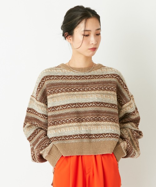 CIAOPANIC（チャオパニック）の「【WEB限定】フェアアイル柄ショートニット（ニット/セーター・レディース・ベージュ/グレー/ホワイト×レッド/アイボリー・FREE）」の21枚目の写真