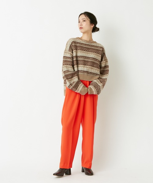 CIAOPANIC（チャオパニック）の「【WEB限定】フェアアイル柄ショートニット（ニット/セーター・レディース・ベージュ/グレー/ホワイト×レッド/アイボリー・FREE）」の22枚目の写真