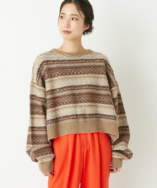 CIAOPANIC（チャオパニック）の「【WEB限定】フェアアイル柄ショートニット（ニット/セーター・レディース・ベージュ/グレー/ホワイト×レッド/アイボリー・FREE）」の17枚目の写真