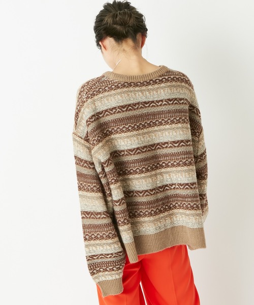 CIAOPANIC（チャオパニック）の「【WEB限定】フェアアイル柄ショートニット（ニット/セーター・レディース・ベージュ/グレー/ホワイト×レッド/アイボリー・FREE）」の12枚目の写真