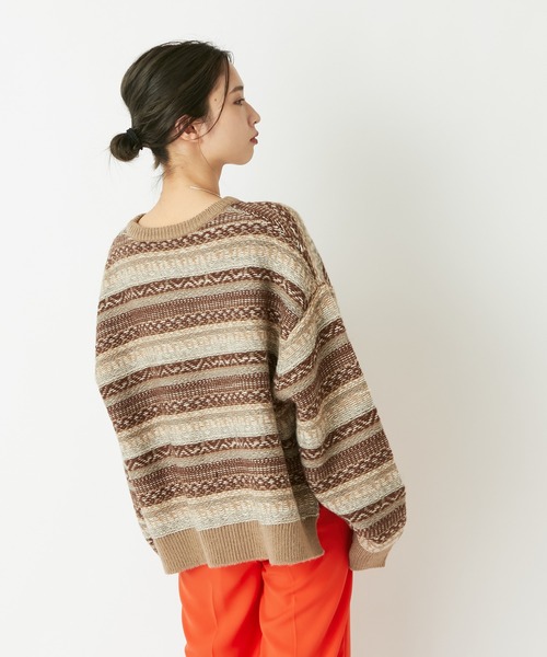 CIAOPANIC（チャオパニック）の「【WEB限定】フェアアイル柄ショートニット（ニット/セーター・レディース・ベージュ/グレー/ホワイト×レッド/アイボリー・FREE）」の19枚目の写真