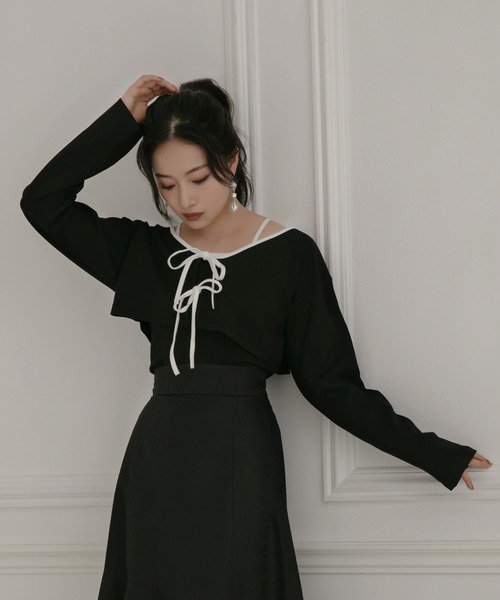 ANDGEEBEE（アンジービー）の「リボンアンサンブル（アンサンブル・レディース・ブラック×ブラック/ブラック×ホワイト・MEDIUM）」の2枚目の写真