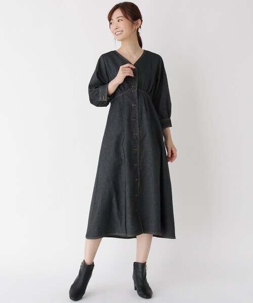 デニム風ノーカラーシャツワンピース ワンピース Its Demo イッツデモ のファッション通販 Zozotown