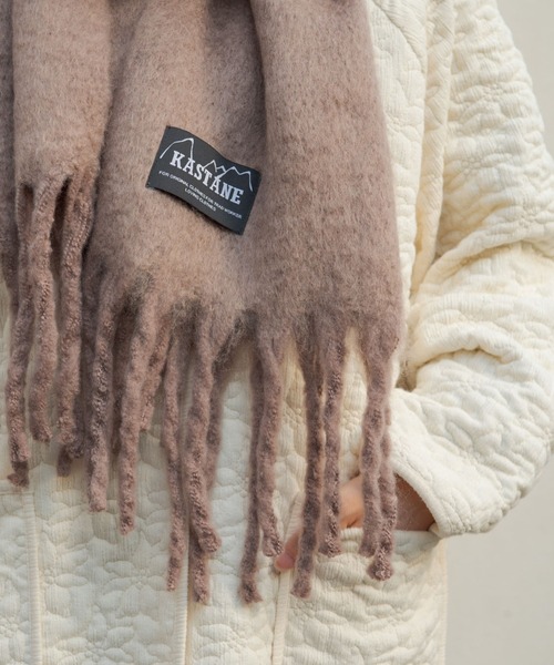 Kastane（カスタネ）の「【カタログ掲載アイテム】太フリンジマフラー（マフラー・レディース・ブラウン/サックスブルー/イエロー/オレンジ/アイボリー/モカ・FREE）」の22枚目の写真