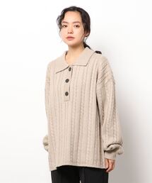 Birthday room | 細ケーブル編みビッグシルエットポロニット(ニット/セーター)