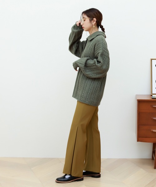 Birthday room（バースデイルーム）の「細ケーブル編みビッグシルエットポロニット（ニット/セーター・レディース・チャコールグレー/ブルー/グリーン/ライトベージュ・FREE）」の22枚目の写真