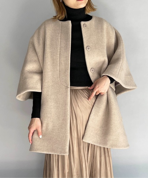 PICCIN（ピッチン）の「【日本製】サイドパールポンチョコート（Super130's）（ポンチョ・レディース・ブラック/キャメル/ピンクベージュ・M）」の3枚目の写真