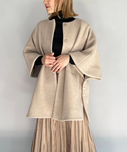 PICCIN（ピッチン）の「【日本製】サイドパールポンチョコート（Super130's）（ポンチョ・レディース・ブラック/キャメル/ピンクベージュ・M）」の11枚目の写真