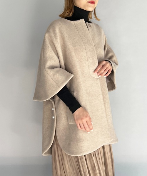 PICCIN（ピッチン）の「【日本製】サイドパールポンチョコート（Super130's）（ポンチョ・レディース・ブラック/キャメル/ピンクベージュ・M）」の17枚目の写真