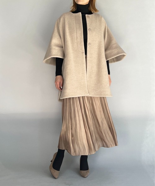 PICCIN（ピッチン）の「【日本製】サイドパールポンチョコート（Super130's）（ポンチョ・レディース・ブラック/キャメル/ピンクベージュ・M）」の6枚目の写真