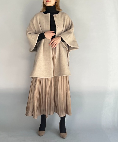 PICCIN（ピッチン）の「【日本製】サイドパールポンチョコート（Super130's）（ポンチョ・レディース・ブラック/キャメル/ピンクベージュ・M）」の12枚目の写真