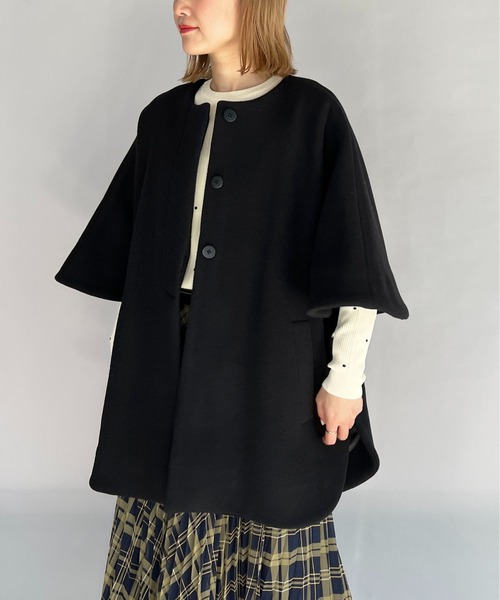 PICCIN（ピッチン）の「【日本製】サイドパールポンチョコート（Super130's）（ポンチョ・レディース・ブラック/キャメル/ピンクベージュ・M）」の9枚目の写真