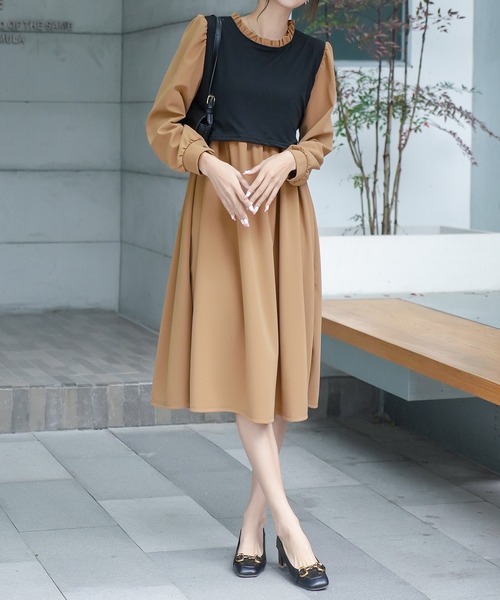 Alexander McQueen フレアワンピースS ドレス バイカラー ピンク系 S alexander mcqueen(アレキサンダーマックイーン