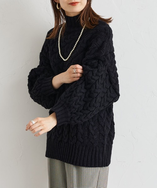 prose verse（プロズヴェール）の「ケーブル切替タートルニット（ニット/セーター・レディース・ブラック/グリーン/アイボリー/モカ・MEDIUM）」の8枚目の写真