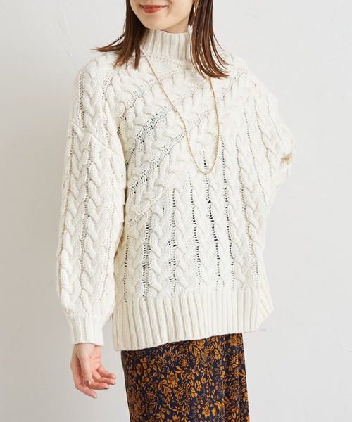 prose verse（プロズヴェール）の「ケーブル切替タートルニット（ニット/セーター・レディース・ブラック/グリーン/アイボリー/モカ・MEDIUM）」の16枚目の写真