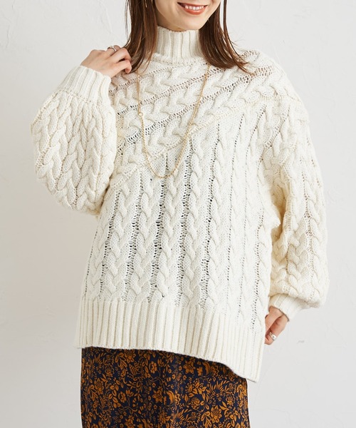 prose verse（プロズヴェール）の「ケーブル切替タートルニット（ニット/セーター・レディース・ブラック/グリーン/アイボリー/モカ・MEDIUM）」の11枚目の写真