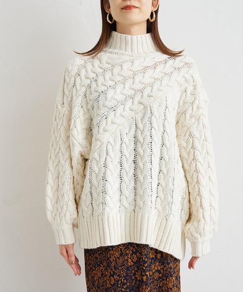 prose verse（プロズヴェール）の「ケーブル切替タートルニット（ニット/セーター・レディース・ブラック/グリーン/アイボリー/モカ・MEDIUM）」の20枚目の写真