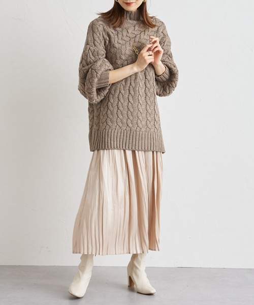 prose verse（プロズヴェール）の「ケーブル切替タートルニット（ニット/セーター・レディース・ブラック/グリーン/アイボリー/モカ・MEDIUM）」の6枚目の写真