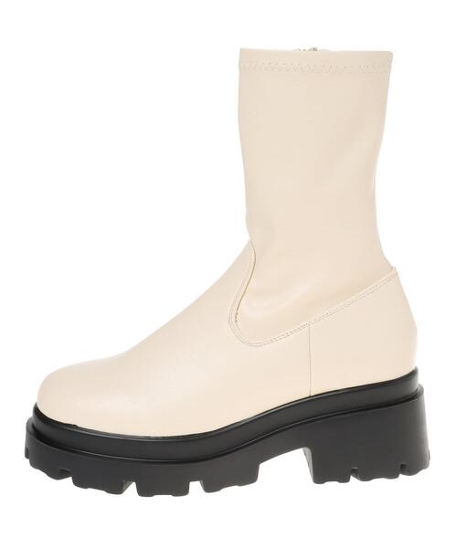 INGNI（イング）の「プラットフォームソールミドルレングスストレッチブーツ（ブーツ・レディース・ブラウン/ブラック/アイボリー・M）」の8枚目の写真