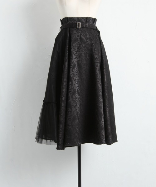 tocco closet(トッコ クローゼット)の「ベルト付きチュール×ジャガードフレアスカート(スカート・レディース・ブラック/ベージュ・M)」の22枚目の写真