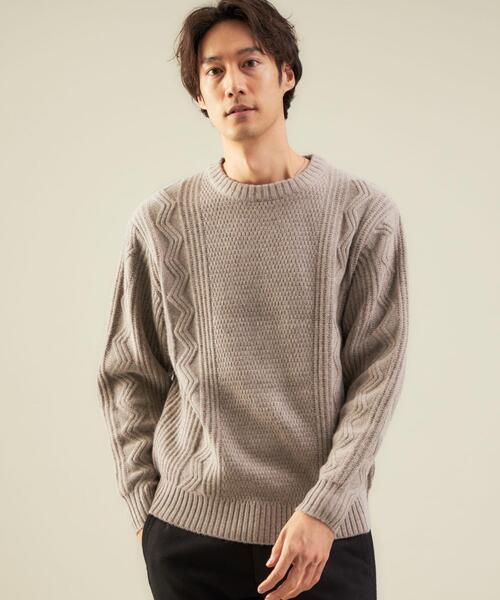 green label relaxing（グリーンレーベルリラクシング）の「タスマニアウール アラン クルーネック ニット（ニット/セーター・メンズ・ベージュ/モカ/ダークグリーン/ブラック/ライトグレー・L/S/M/XL）」の4枚目の写真